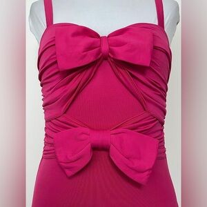 ZARA Bodysuit BOW TIE Details FUCHSIA PINK V-Neck Stretch S Top NWT 0264/201